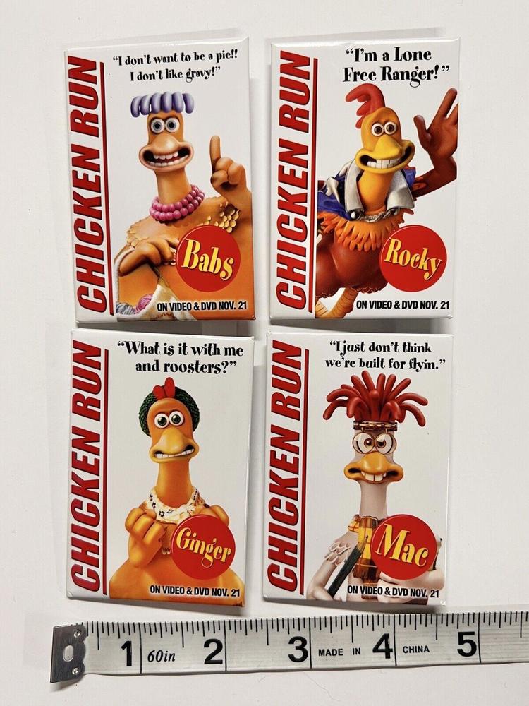 Set Of 4 Chicken Run Pinback Buttons complete set walmart Pin Movie Promo VTG